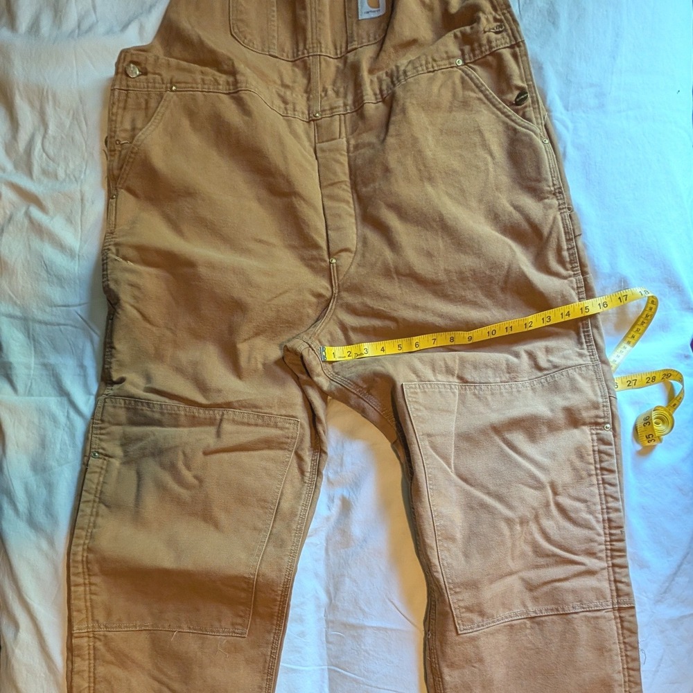 Vintage Carhartt Duck Bib Overalls Lined Double Knee 6FBQZ Made in USA 46x30 - Picture 5 of 16